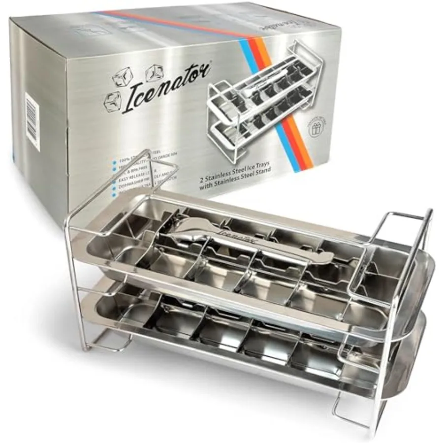 

Easy Removal Metal Ice Trays with Handle - Stainless Steel Ice Cube Maker and stand, 36 Slot Mold - BPA-Free, Food-Grade Freeze