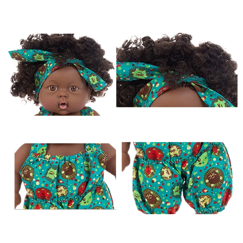 Kawaii 8 Inch 20CM Reborn Reallistic Silicone Black Doll With Dress Kids Toys Baby African American Dolls Children Birthday Gift