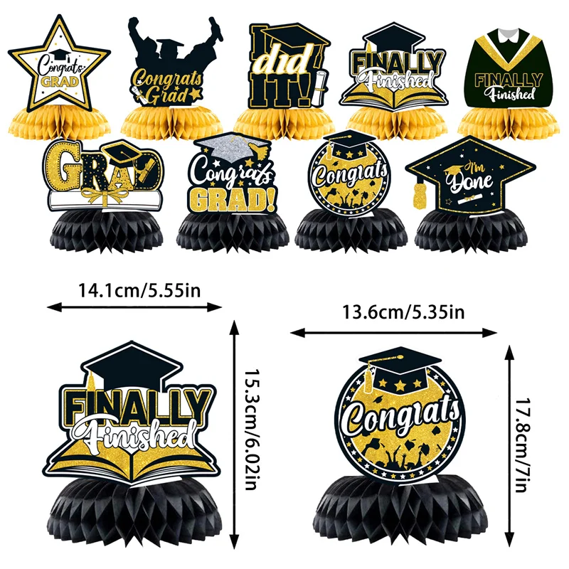 9PCS Graduation Decorations Class Of 2025 Centerpieces, Congrats Grad Honeycomb Table Toppers For Graduation Party Favors