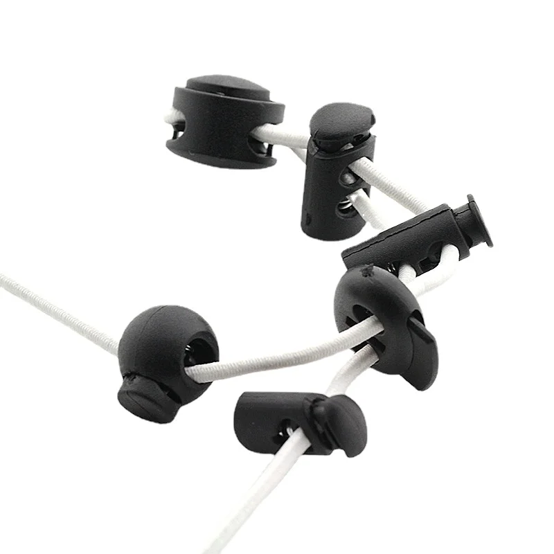 100 PCS/LOT Black White Plastic Tightening Buckle BUTTON WITH Spring Adjustable Stopper ROPE for Jacket SEWING ACCESSORIES