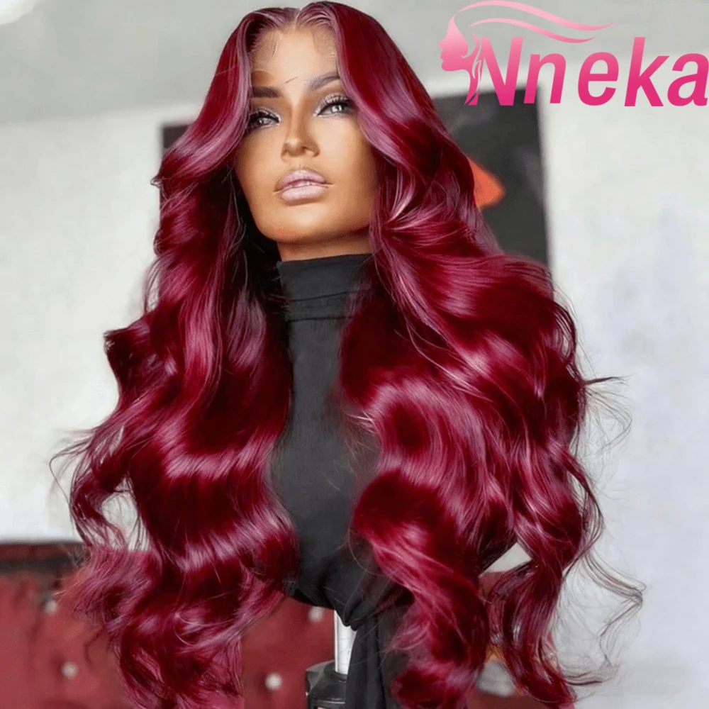 

Красный парик из натуральных волос 99J Burgundy с HD-кружевной фронтальной частью 13x6, волнистый, плотность 200-250, 30-36 дюймов, бразильские парики с кружевной фронтальной частью