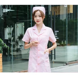 Womens Nurse Uniform Dresses Short Sleeve Medical Hospital Nurse Scrub Lab Coat Dress Female Summer Work Wear