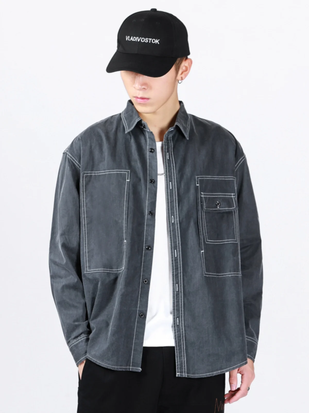 

Осенняя повседневная мужская рубашка с длинным рукавом, винтажная однотонная рубашка свободного кроя, джинсовая повседневная рубашка большого размера, универсальная студенческая одежда