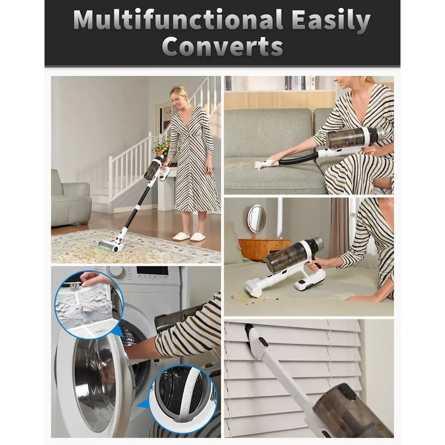 掃除機、バッテリー2個、稼働時間110分、家庭用掃除機、550W 45KPA 15in1 スティック型掃除機、充電ドック付き、ハンドヘルド