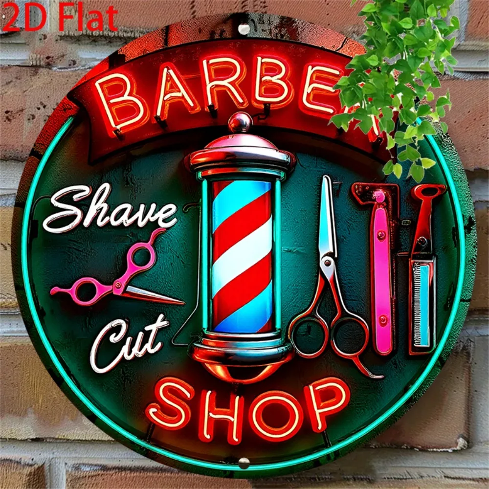 Vintage Barber Neon Sign 2D Flat Wall-Mounted Round Retro Pole Barbershop Decoration