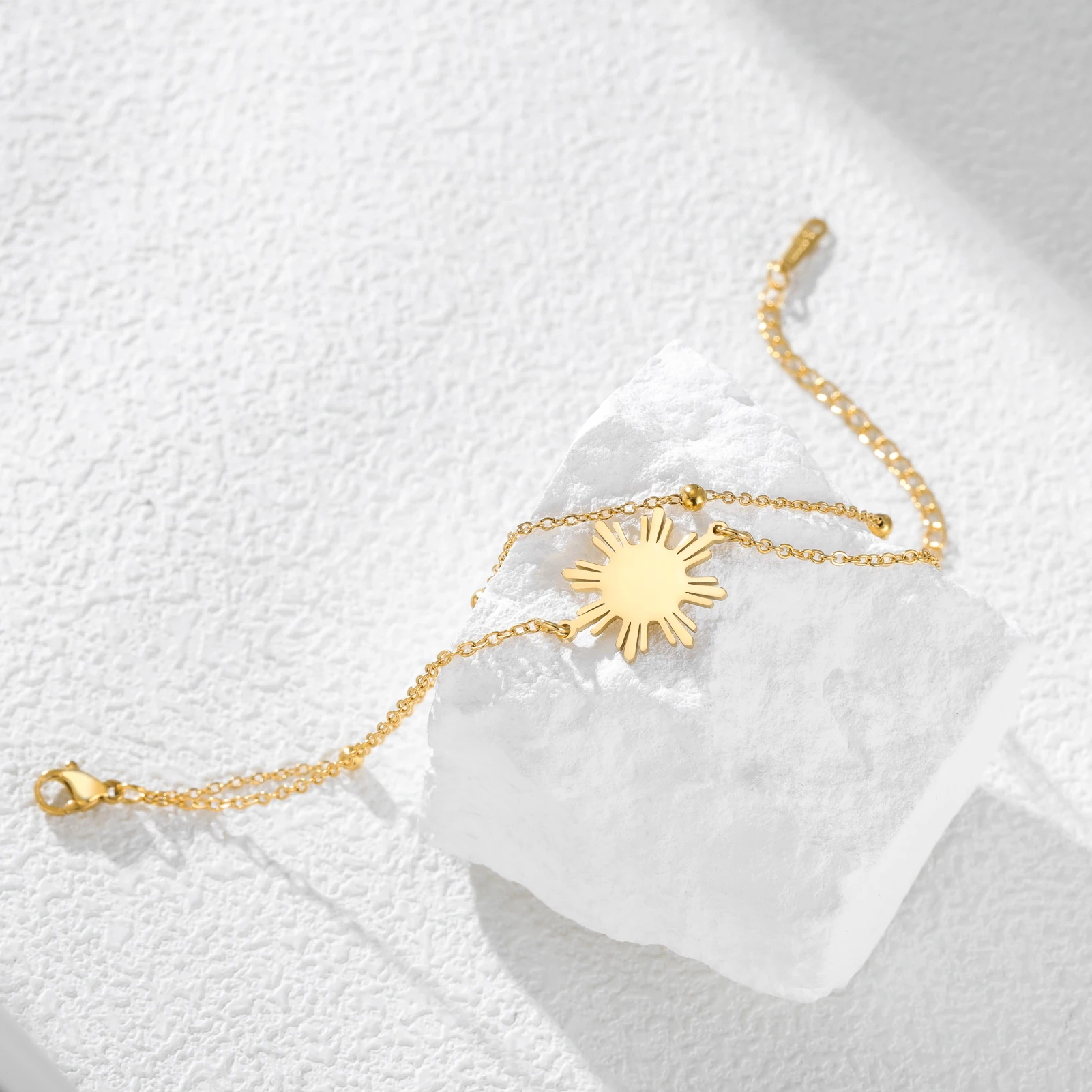 CoolTime Philippine Sun Anhänger mit Doppelketten Damenarmband Exquisiter goldfarbener Sonnenstrahl-Charm Schmuck Geschenk – Detail 11