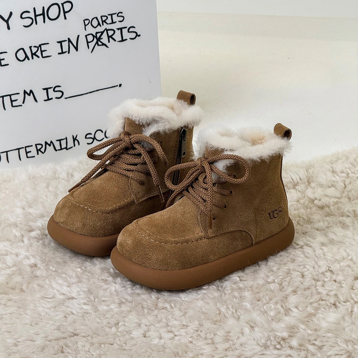 الشتاء الأطفال بنين بنات تنوعا متجمد الجلود زائد المخملية الدافئة أحذية بوت قصيرة أطفال طفل الجلد المدبوغ الأحذية القطنية الدافئة #5