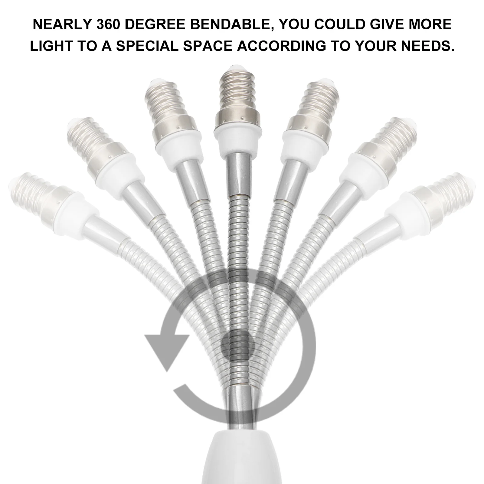 

2 шт. гибких удлинителей для ламп 19,5 см, универсальный адаптер для цоколя с винтовым креплением, регулируемый на 360 градусов, для встраиваемых светильников