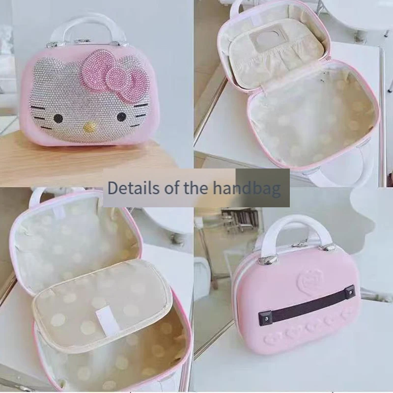 

Hello Kittys Rhinestones Portable Suitcase Kawaii Creativity Gift Box Festival Souvenirs 12 Inches Cosmetic Case Suitcase