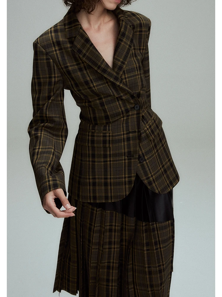 

Шерстяной костюм RUIEE Slim Fit с брюками-клеш, узорчатый, на одной пуговице, с длинными рукавами, средней длины, для повседневной носки