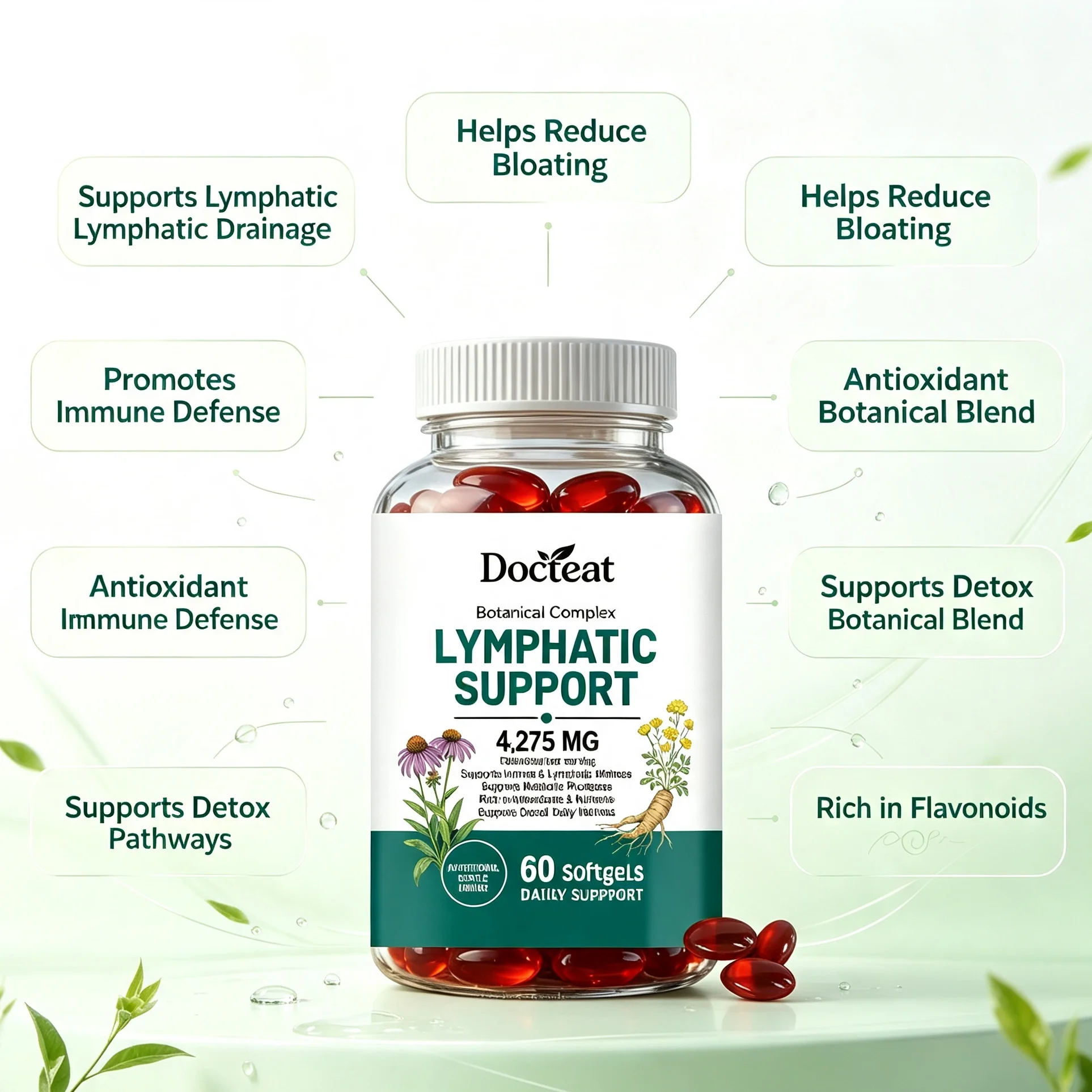 Herbal Lymphatic Cleanse Capsules Lymph System Support Immune Health Body Circulation Herbal Supplement