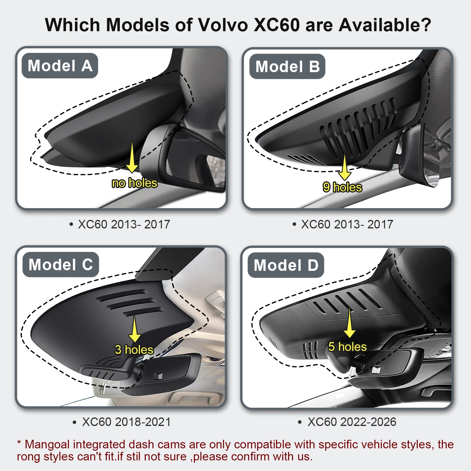 Mangoal STARVIS 2 4K Dash Cam WiFi & APP GPS For Volvo XC60 Dash Car Camera 2013-2026 HD Night Vision Plug and Play