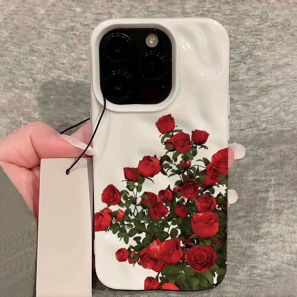 Koreanische Rosenblumen-Drucke Niedliche Handyhülle für iPhone 17 16 15 14 13 12 11 Pro Max 14 Plus 17Air Falten-Wellen Weiche Silikonhülle – Detail 12