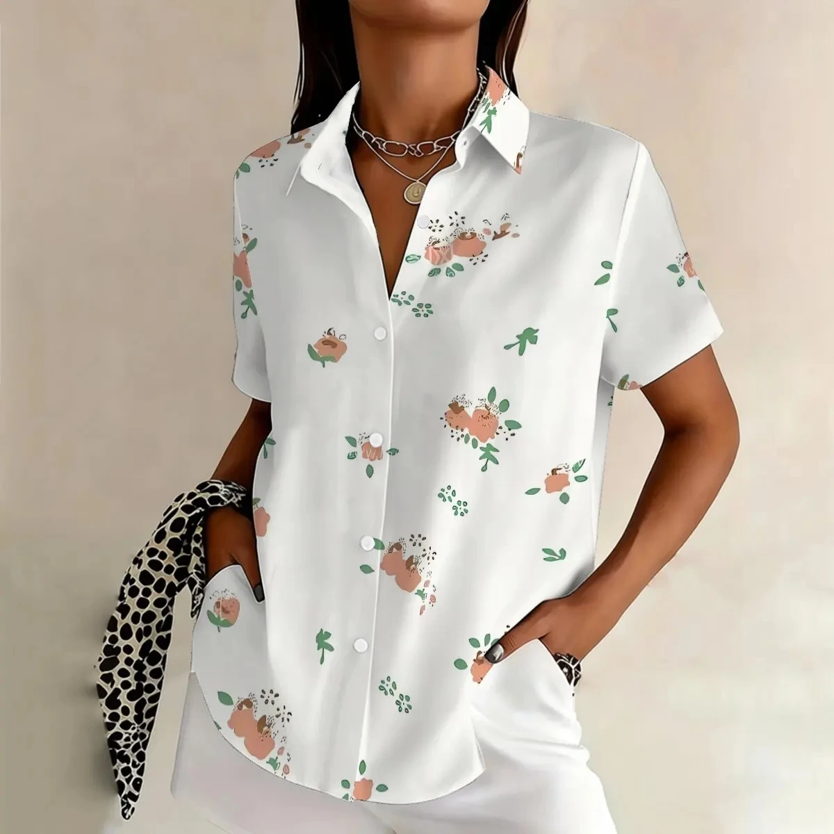 

women's summer short sleeve shirt Floral Print Blouses Tops Beach Shirts