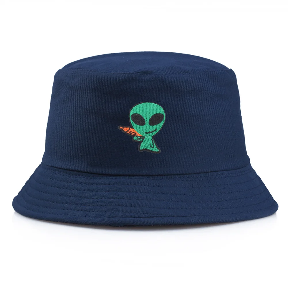 Summer Autumn Travel Outdoor Shopping Spoof Laser Gun Alien Embroidery Bucket Hats for Men Women Panama Fisherman Caps YouthF224