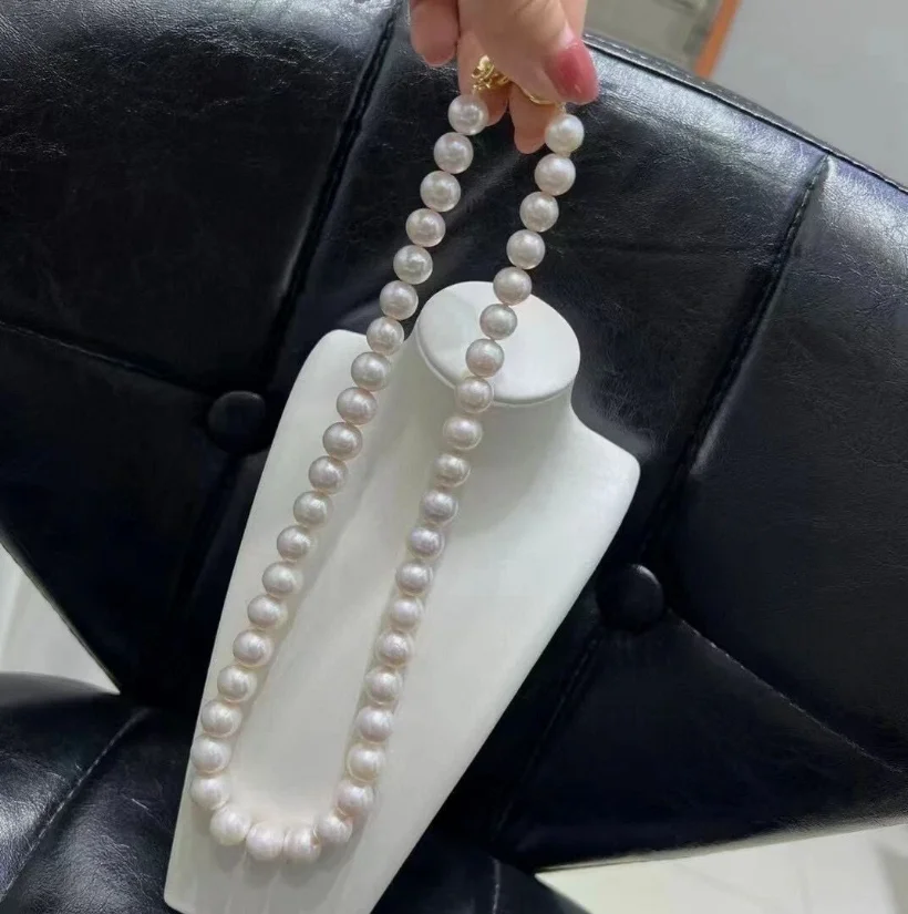 

gorgeous 9-10mm 10-11mm south sea round white pearl necklace 18inch 925s