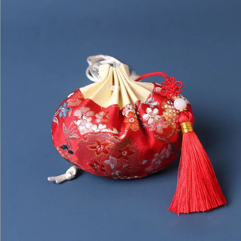 Colares caso pano pendurado decoração padrão de flor saquinho vazio estilo chinês saco de armazenamento feminino saco de jóias bolsa