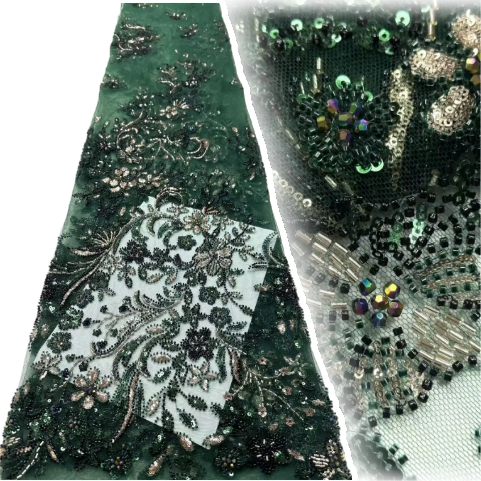 

Французская кружевная ткань высокого качества, африканская бисерная вышивка, нигерийский тюль с блестками, кружево 5 ярдов для шитья вечерних платьев TP1352