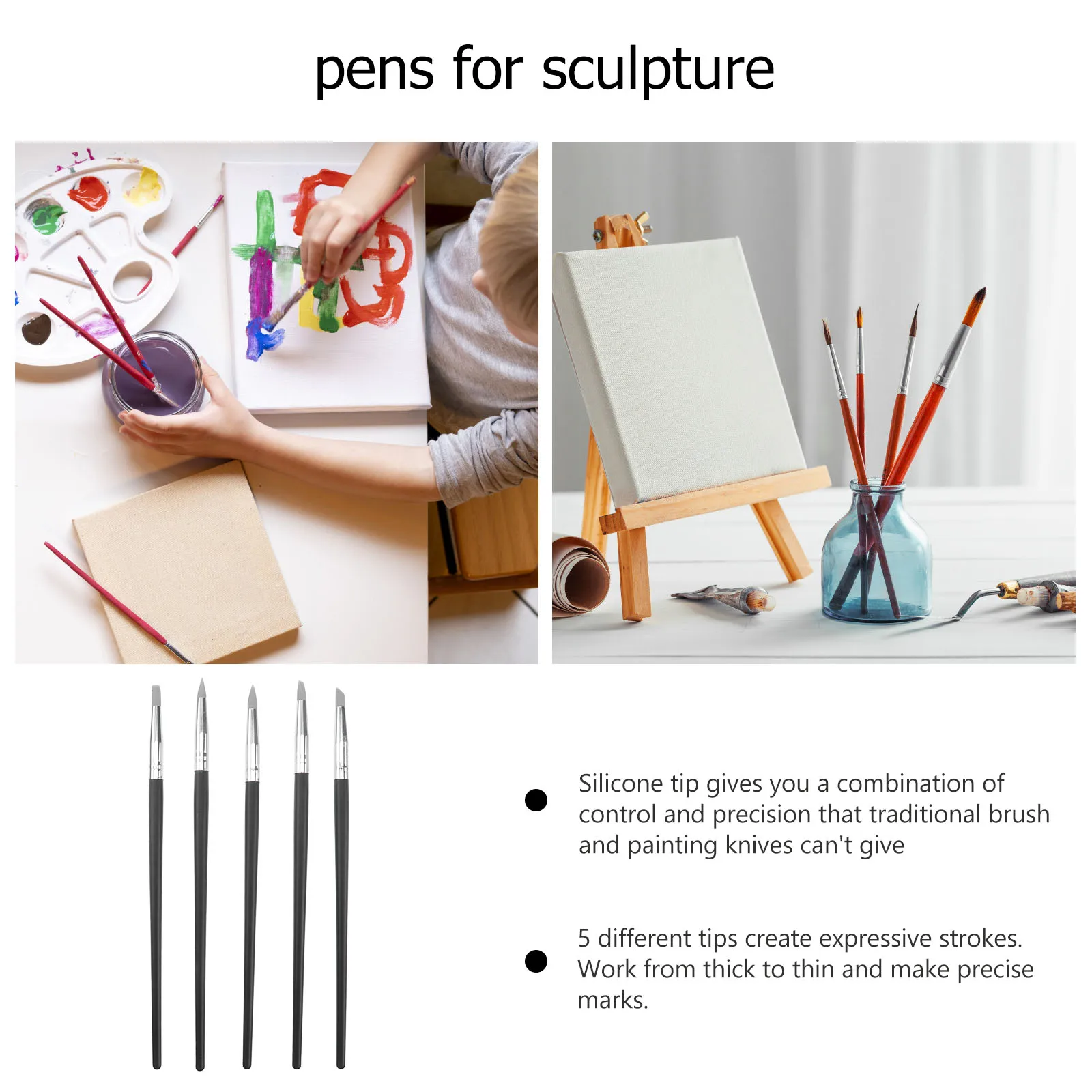 5Pcs Silicone Nail Pen Brushes Durable Plastic Nylon Tools for Painting Sculpture Craft Modeling Shaping Color