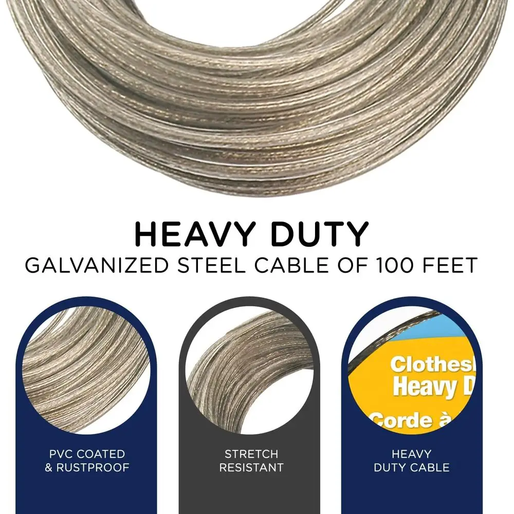 Durable Outdoor Clothesline for Heavy Duty Drying - 100ft Rustproof, Stretch-Resistant with Gold PVC Coating, Supports 455KG Loa