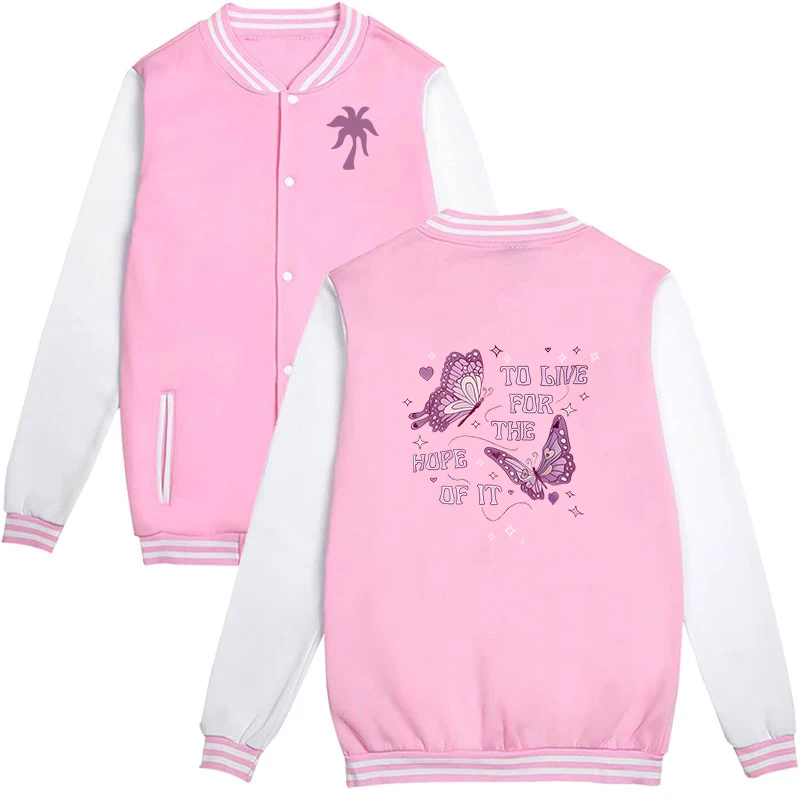 Live for The Hope Letter Graphic Print Lady Jackets Ocean Trip Butterfly Y2K Baseball Uniform Girls Ocean Beach Autumn Jackets