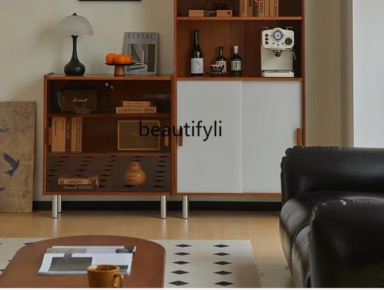 P178 Vintage Solid Wood Bookshelf Storage Display Organizer Cabinet Home Combination Bookshelf Sideboard