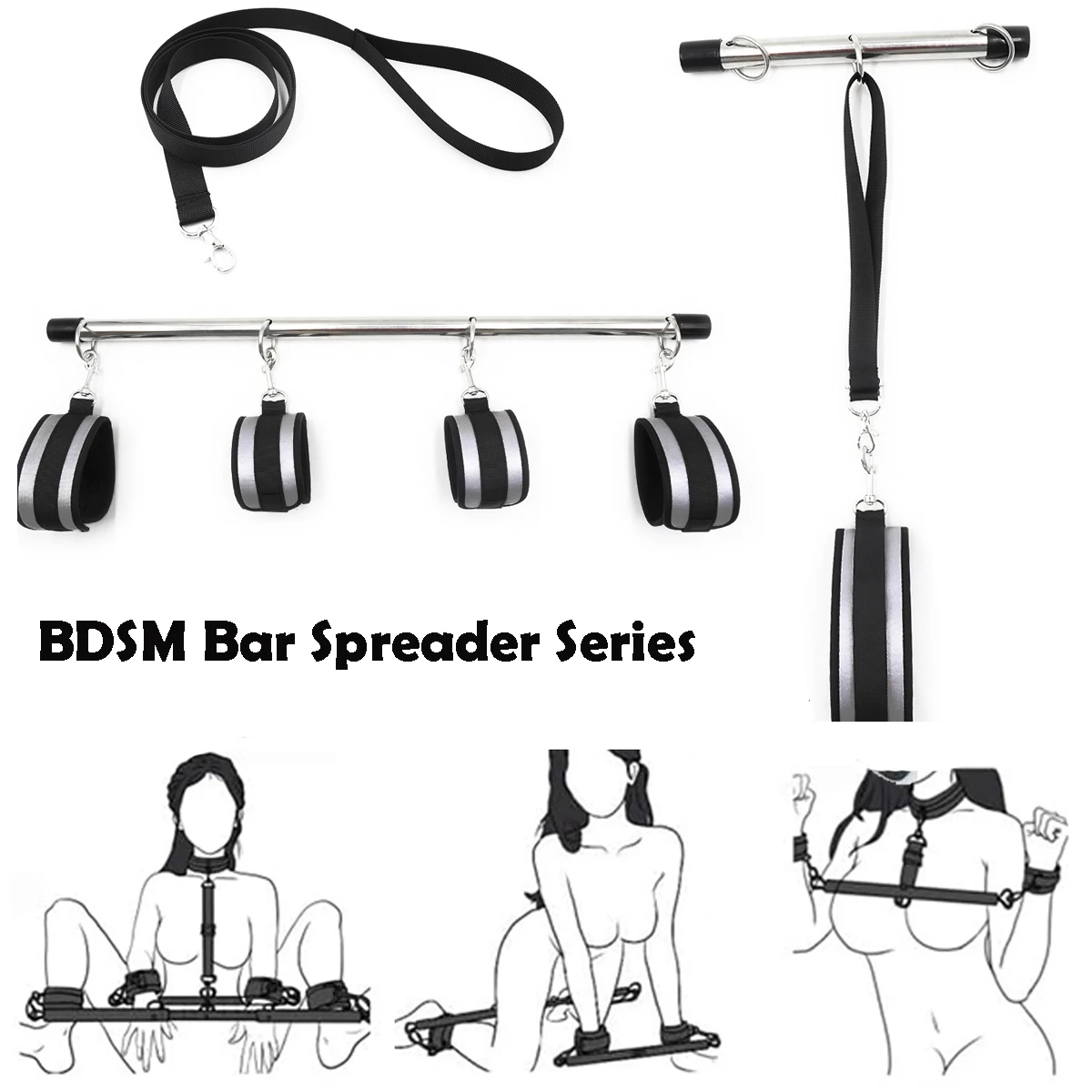BDSM Bondage Handcuff Set Spreader Bar Sex Ankle Cuff Neck Collar Leash Restraints Slave Shackles Game Tool 18+  Couple Sex Toys
