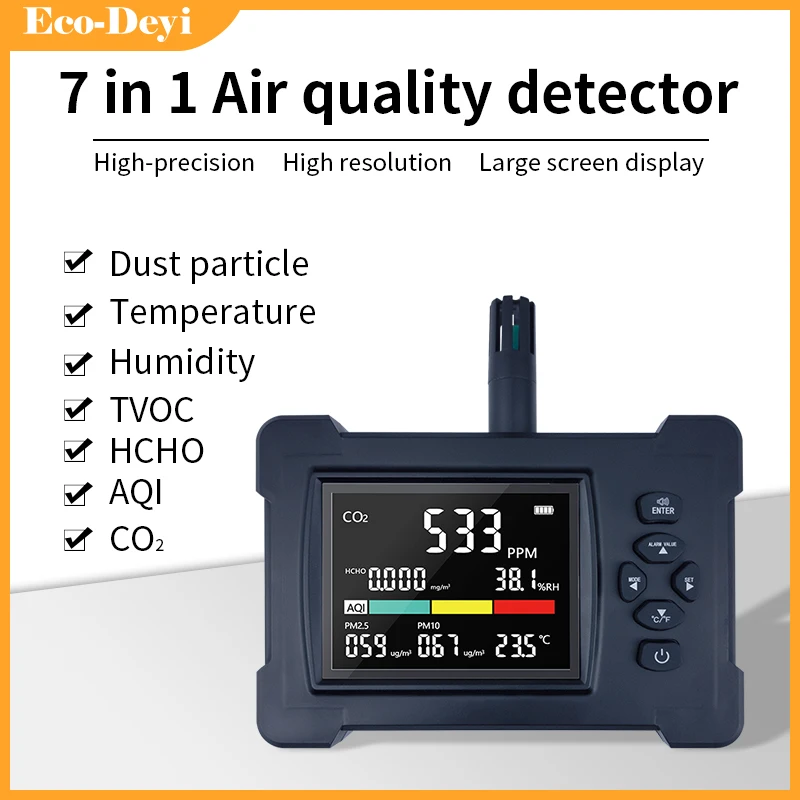 Portable Gas Analyzer Air Quality Monitor Co2 Air Monitor Sales Detector Hcho Pm2.5 Tvoc AQI Humitity dust particle meter