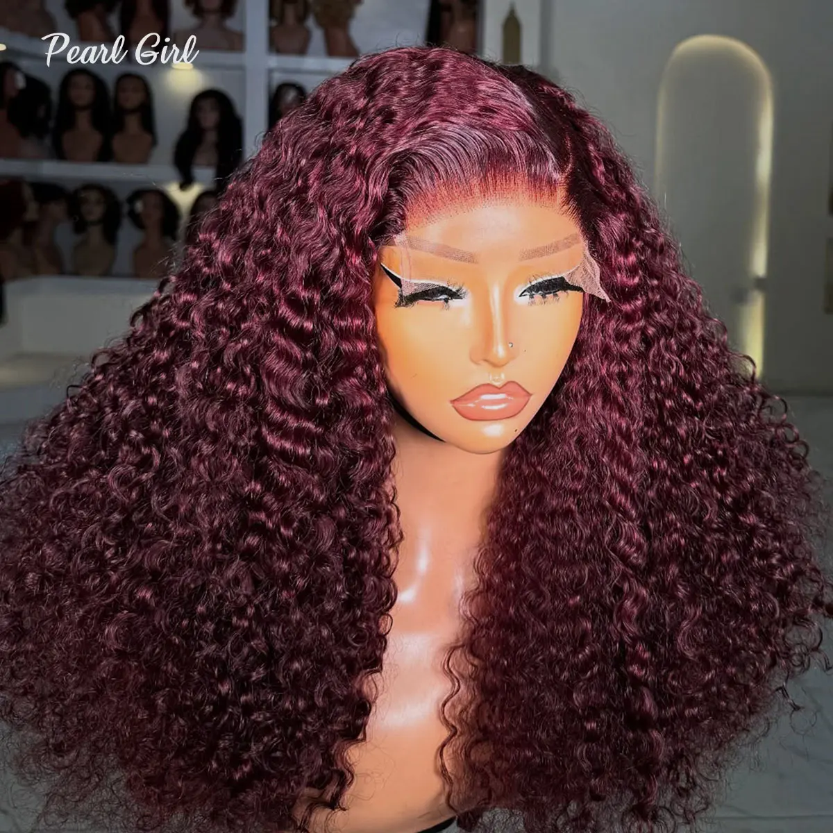 

Super Double Drawn Pixie Curly 5x5 Burgundy Human Hair Wig Pre Plucked Pissy Curls Wine Color 13x4 HD Lace Frontal Wig for Woman