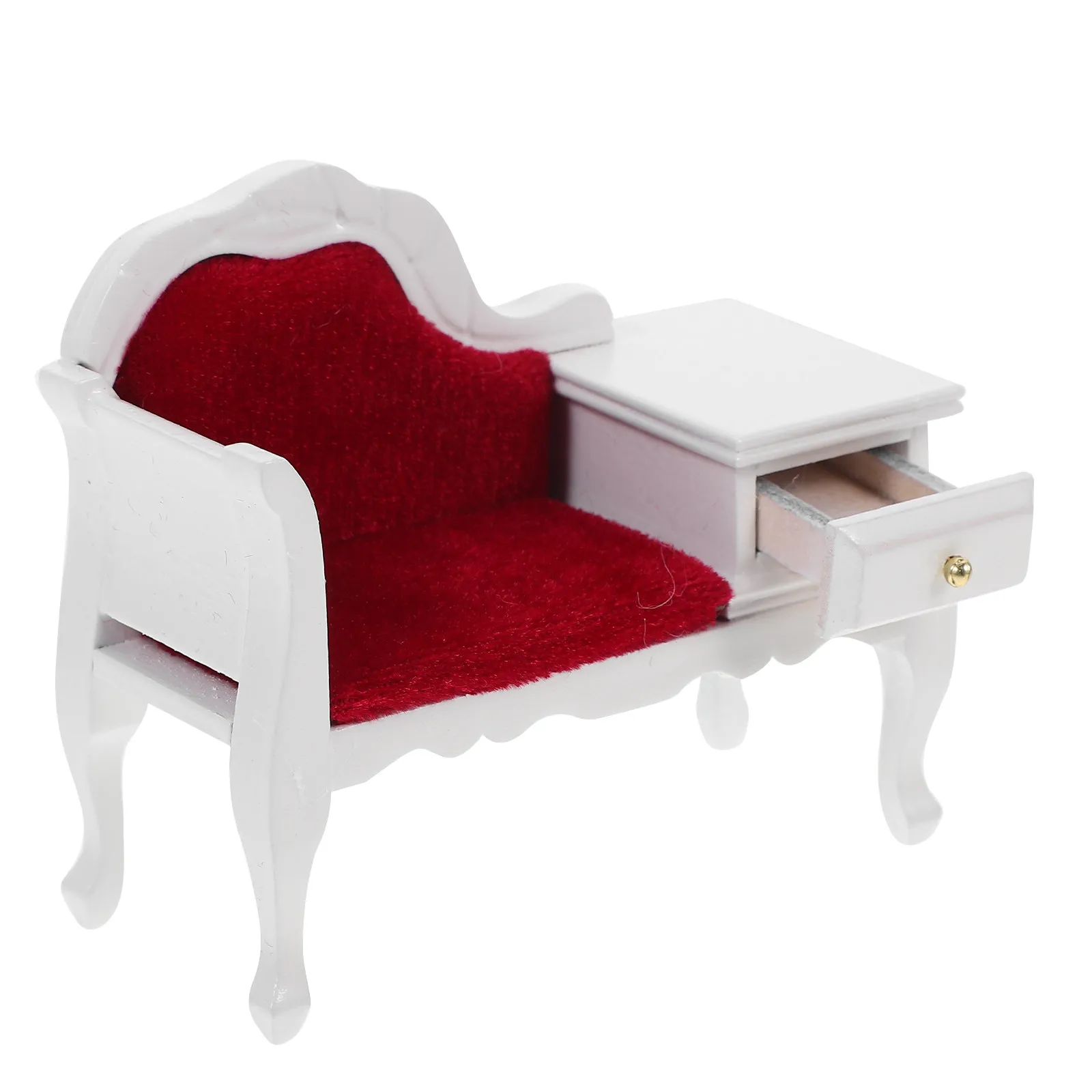 

Miniature Wooden Sofa Chair Compact Sturdy Vintage Sofa Chair with Drawer for Mini House Decoration Handmade Craft Furniture