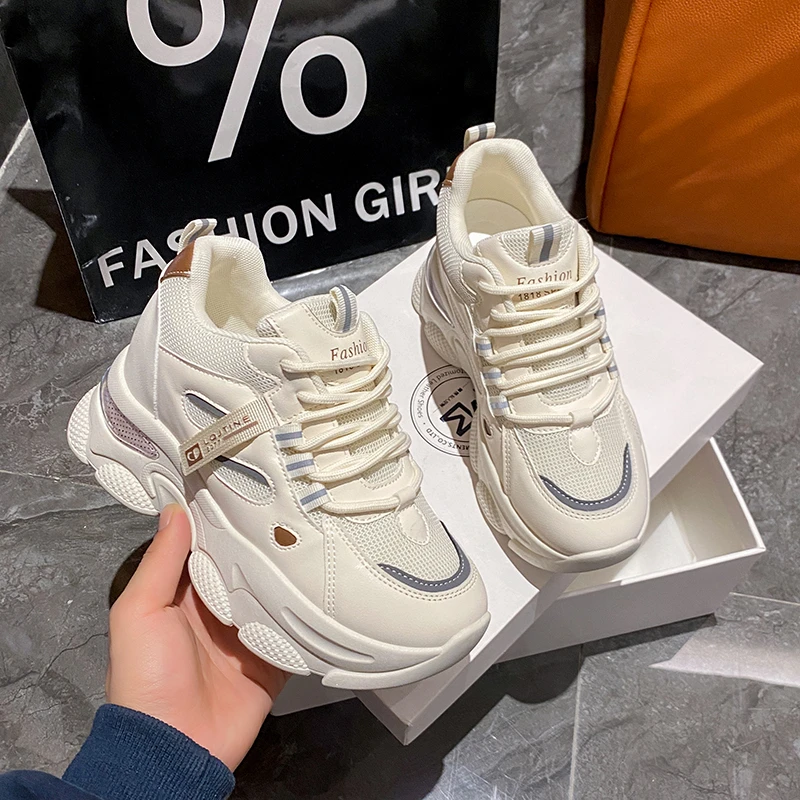 

Women's height increasing casual shoes with internal heel lift thick soled women's shoes white sneakers chunky sneakers