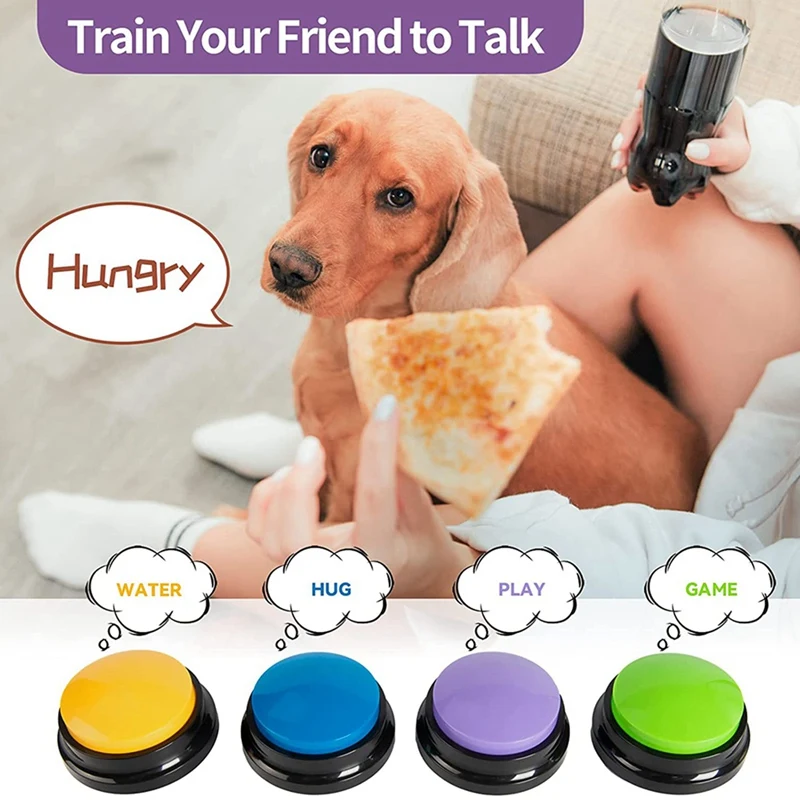 Botões graváveis do cão para comunicação, Pet Training, Buzzer, Talking Button Set, Presente engraçado, 4pcs