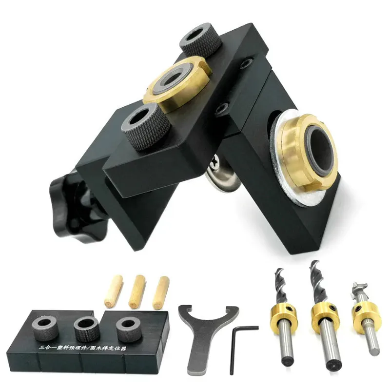 3in1調整可能なダボジグ木工用ポケットホールガイド-8-15mmドリルツールキット