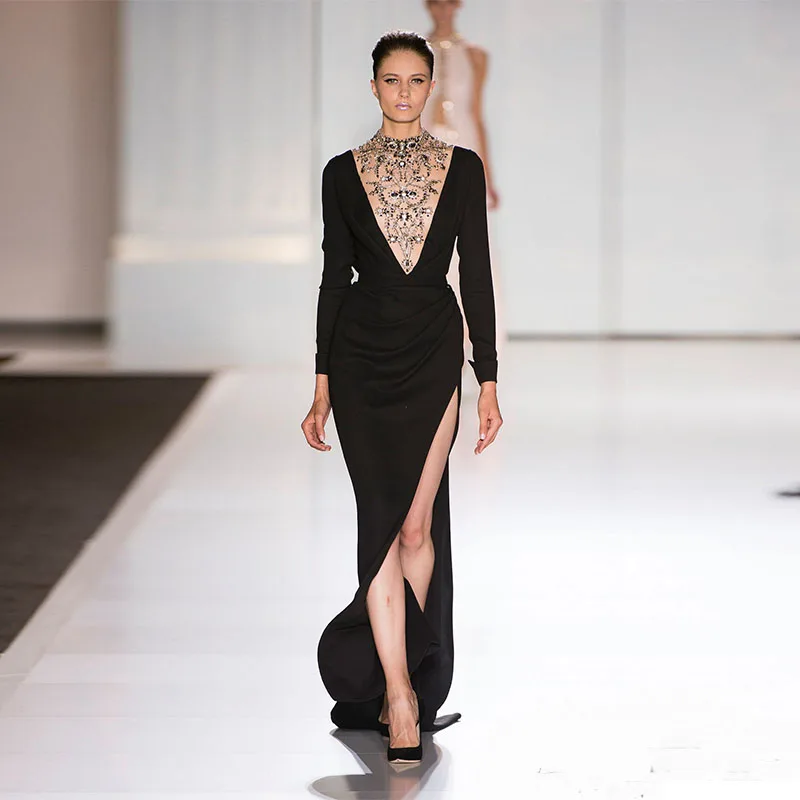 2084 New Arrival Black High Neck Long Sleeves فساتين السهرة vestidos de fiesta فساتين سهره evening dresses فستان العيد 2024