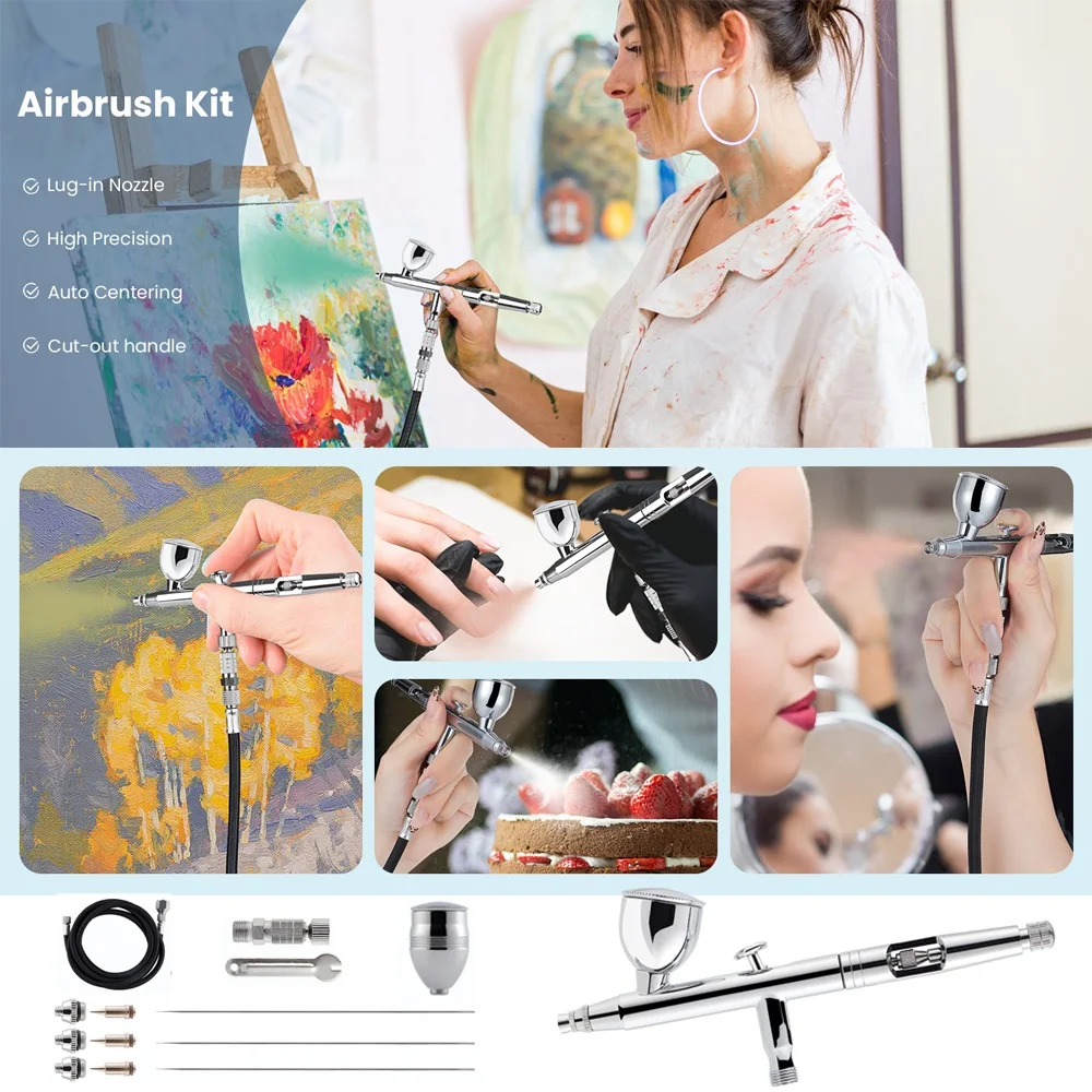 180 ซม.Air Tube Dual-action Paint Airbrush อุปกรณ์เสริม 0.2/0.3/0.5 มม.หัวฉีดชุด Airbrush สเปรย์ปืนสําหรับเล็บภาพวาด