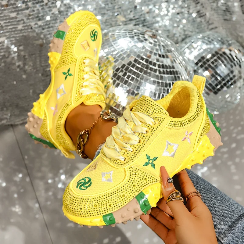 

Luxury Women Casual Shoes Designer Rhinestone Sports Shoes Women High Quality Thick Bottom Shoes Water Diamond Walking Sneakers