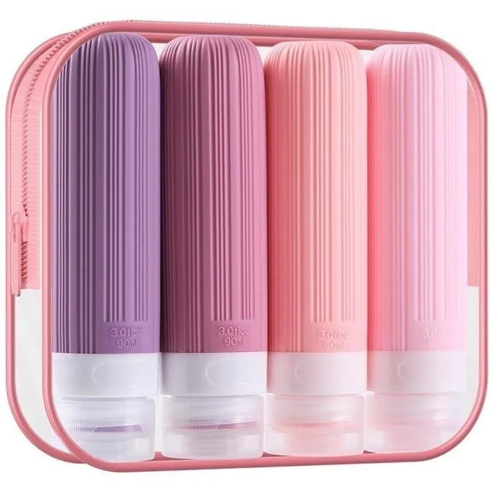

4pcs/set 90ml Silicone Travel Dispenser Set Refillable Empty Squeeze Liquid Bottle Kit Reusable Lightweight