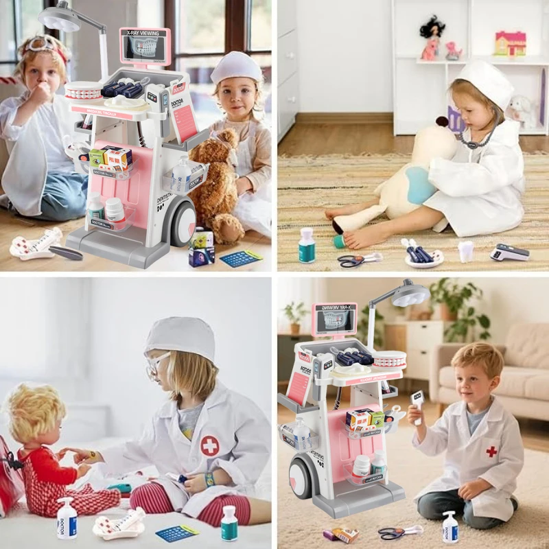 Grand ensemble de jouets de jeu de rôle pour dentiste pour enfants - avec lumières et sons, y compris les modèles dentaires + les outils de traitement, le rôle immersif