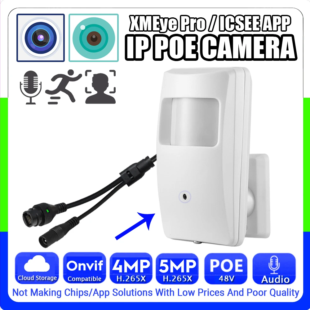 Audio IP POE Mini Camera Detector Cone Lens 5MP 4MP H.265 Full Digital Mic Onvif Cloud Storage Face/Motion Detection XMEYE ICSEE