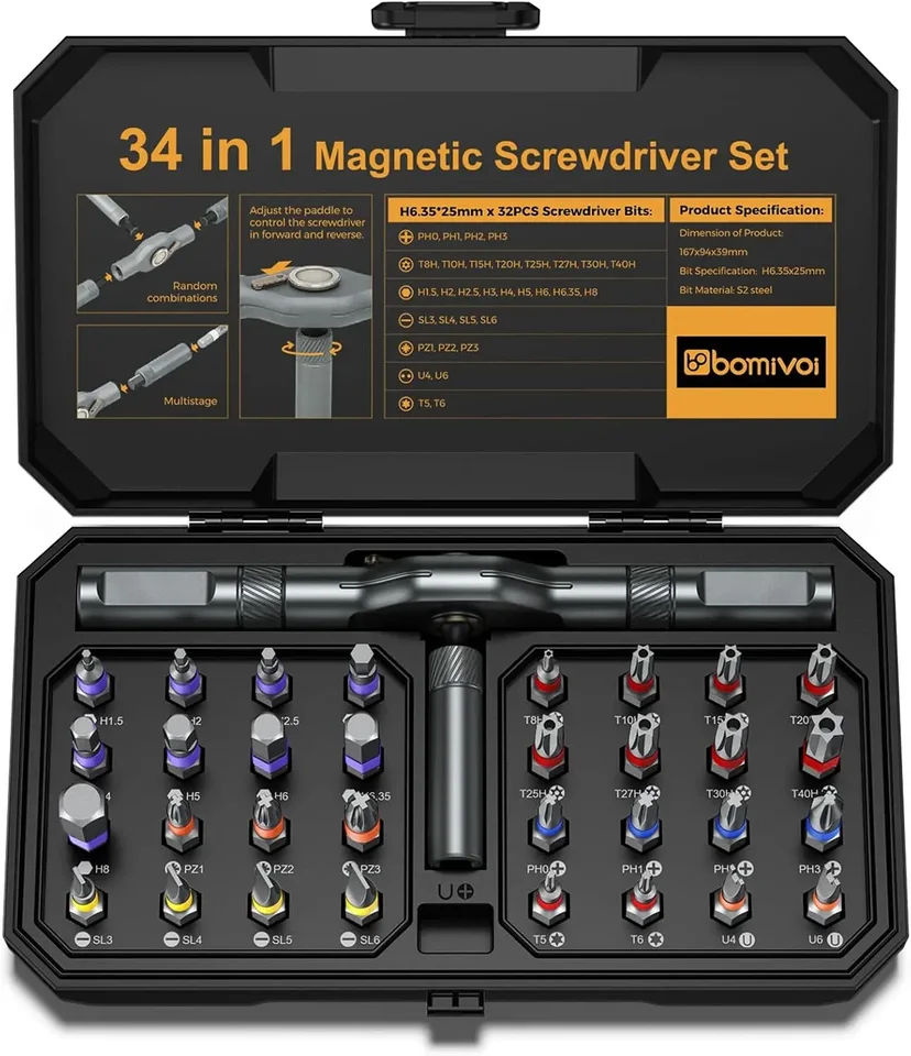 Versatile 34 in 1 Magnetic Screwdriver Set