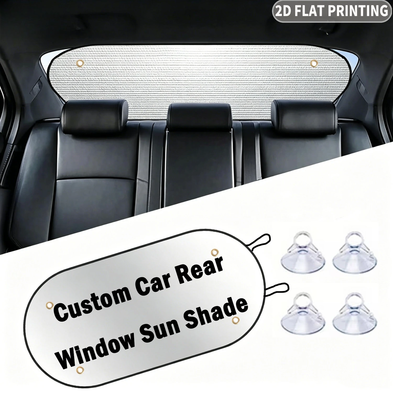 Custom Car Rear Window Sun Shade, with 8 Suction Cups in Total, with Aluminum Foil with Thickened Layer Bubble Material.