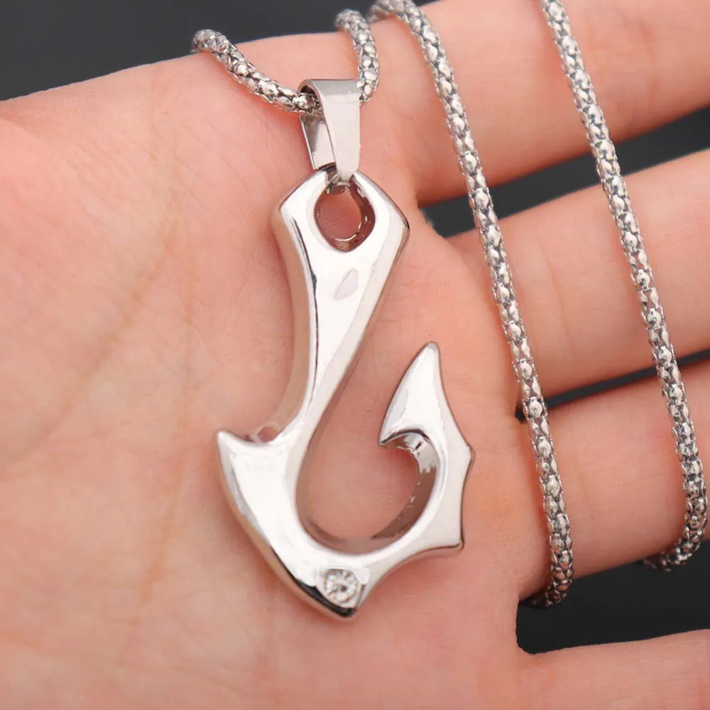 New Trendy Special Shape Fish Hook Pendant Necklace Men\'s Viking Fish Hook Pendant Chains On The Neck Jewelry 2022 Accessories