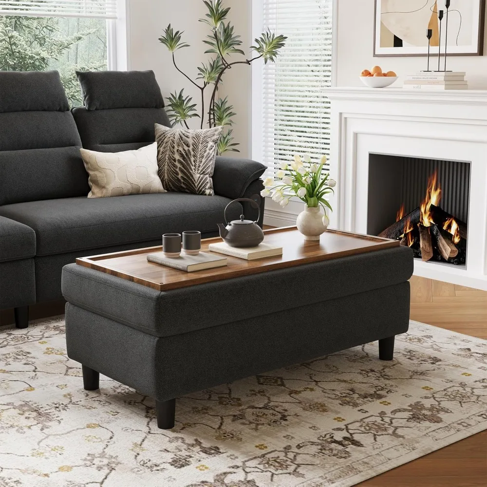 

46 Inches Wide Storage Ottoman Bench, Linen Coffee Table Long Shoes Bench Footstool, Storage Chest, Foot Rest Stool, for The Li