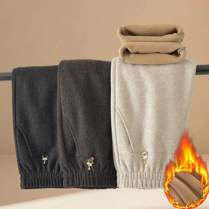 

Winter Warm Pants With Added Fleece, Women's Straight Leg Fashionable Sled, Korean Version, Plus Loose Casual Pants For Slimming