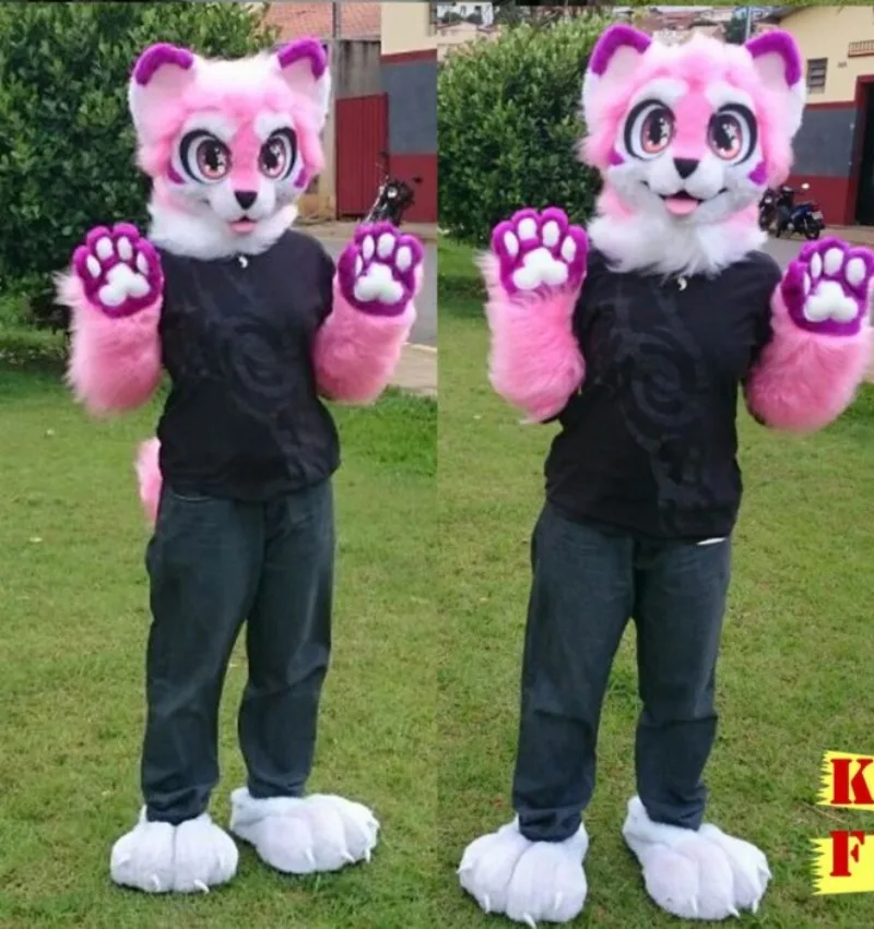 Christmas Pink Fox Dog Fursuit Mascot Costumes Halloween Fancy Party Dress Cartoon Character Carnival Christmas Birthday Part