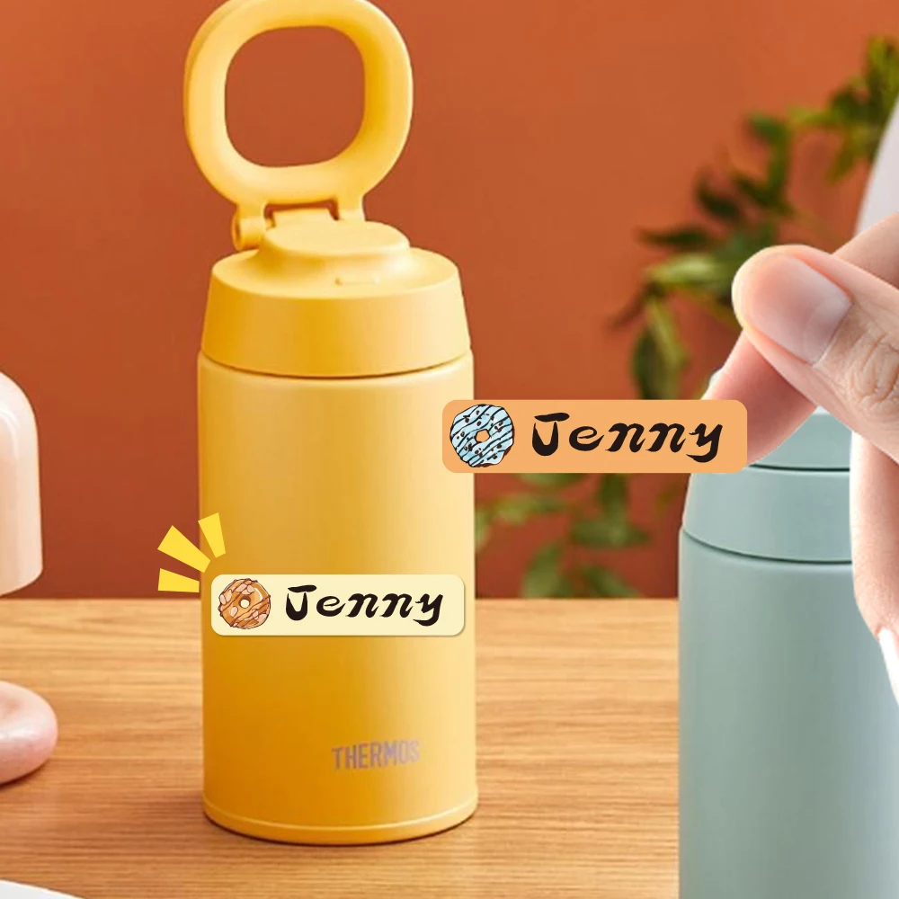 Custom Doughnut Name Sticker,Transparent Waterproof Stickers for Kids,diy Name Labels for School Bag Bottles Pen Box Mug Uniform