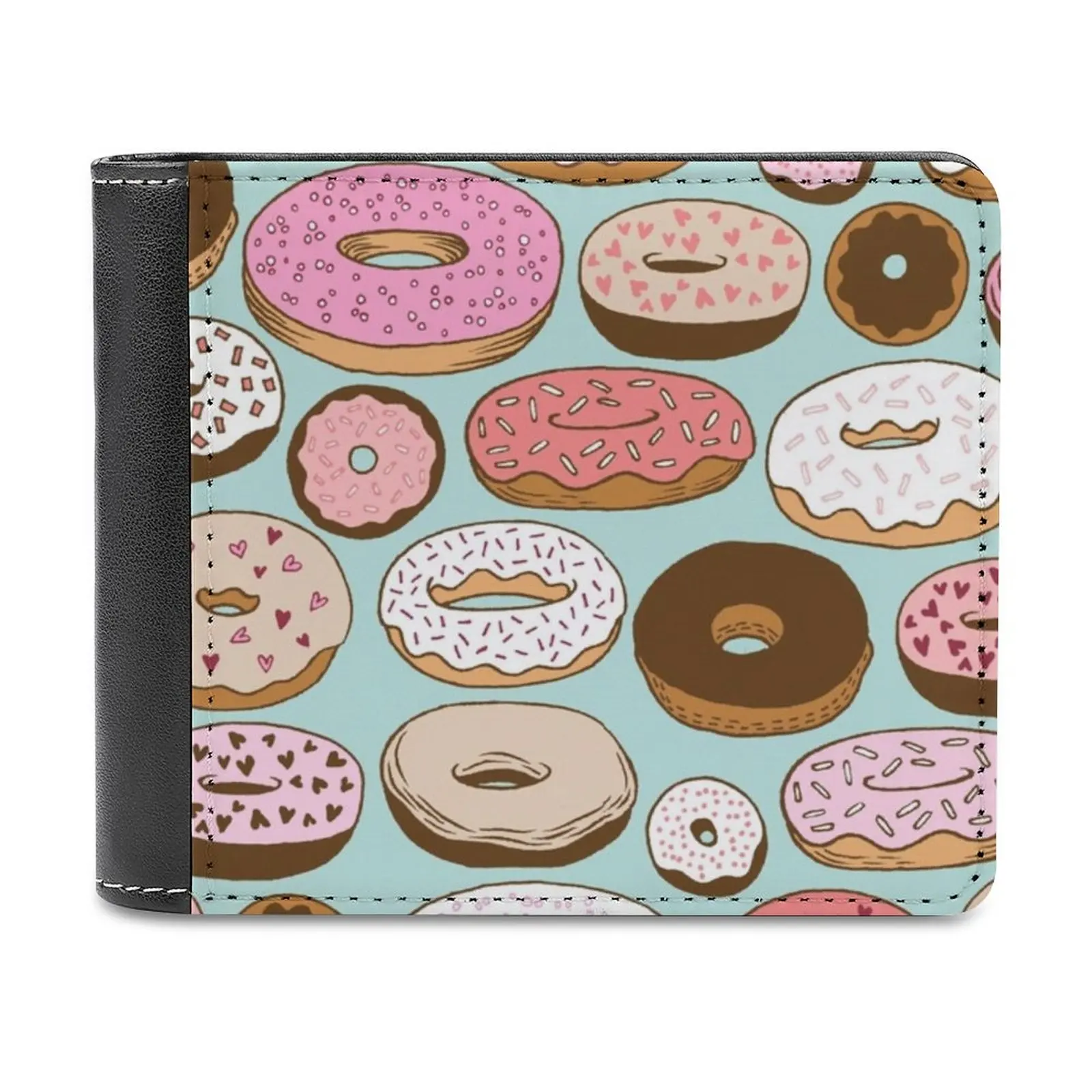 Donuts Forever Leather Wallet Credit Card Holder Luxury Wallet Donuts Doughnuts Food Pattern Aqua Teal Kristin Nohe Juchs