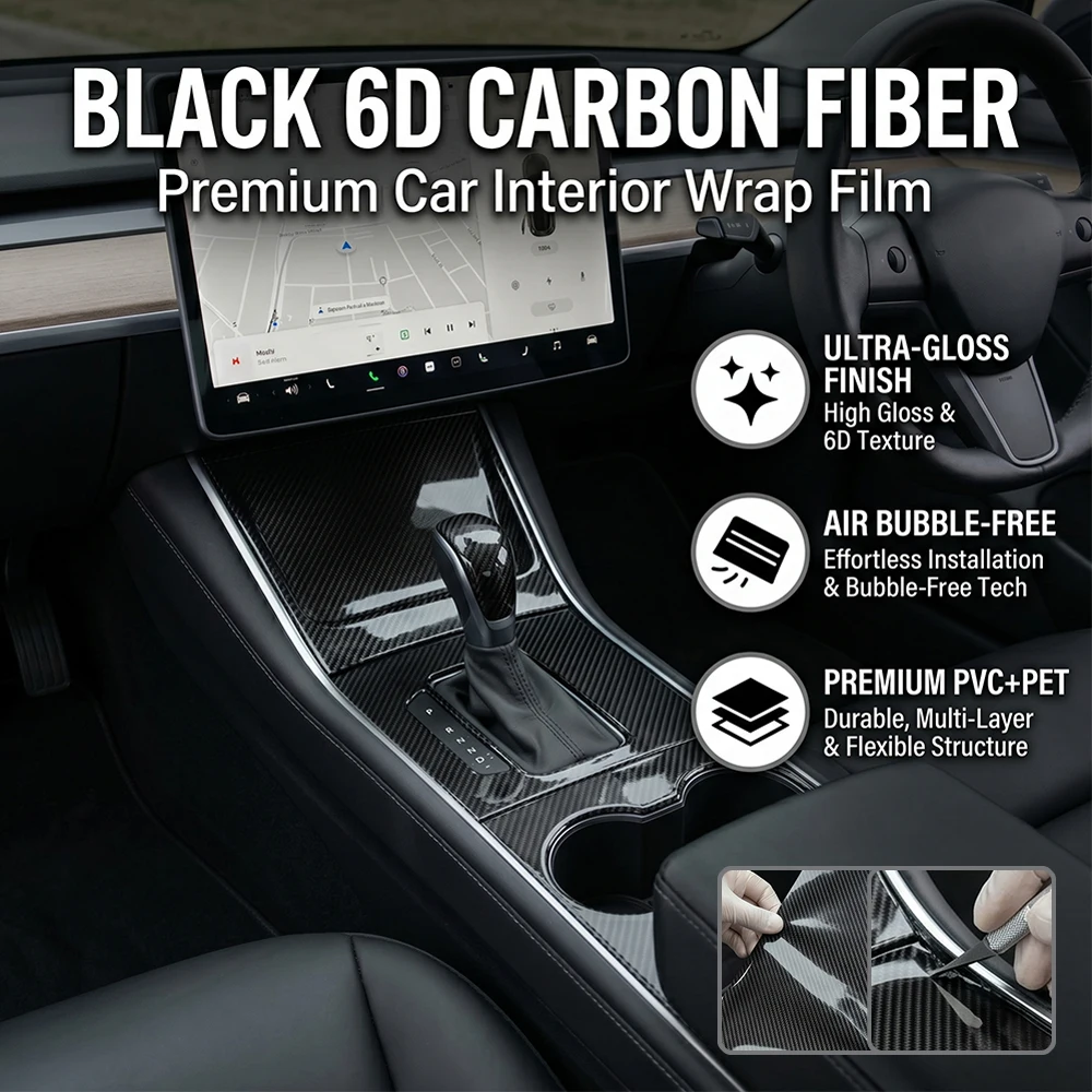 

Car Interior Wrap Film 6D Carbon Fiber Black Vinyl Bubble Free Car Sticker Interior Decor Cover Vehicle Decals DIY Accessories