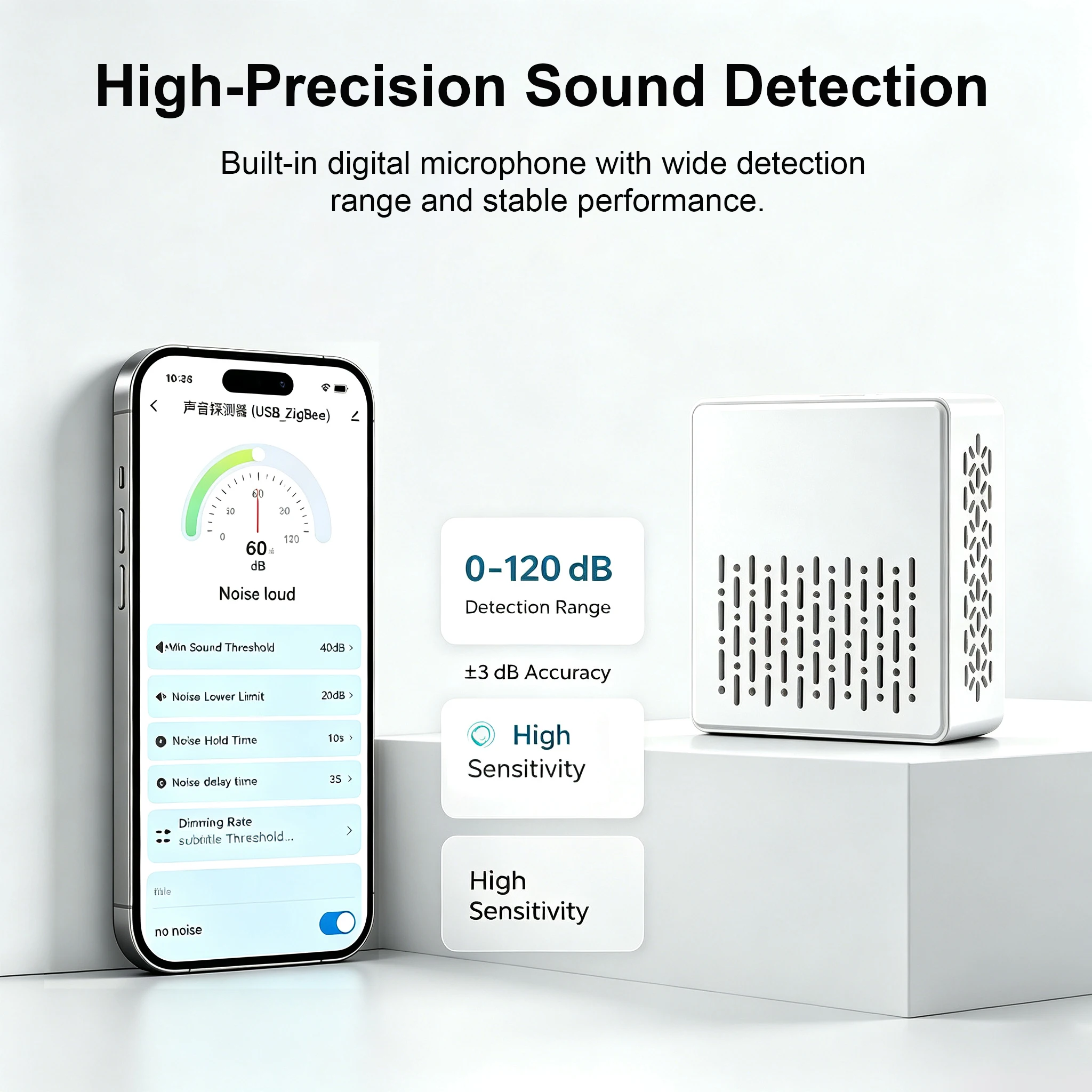 Wifi/Zigbee Tuya Geräuschpegelmesser Schallpegelsensor Umweltgeräuschdetektor Tester Smart Life APP Hausautomatisierungssystem – Detail 4