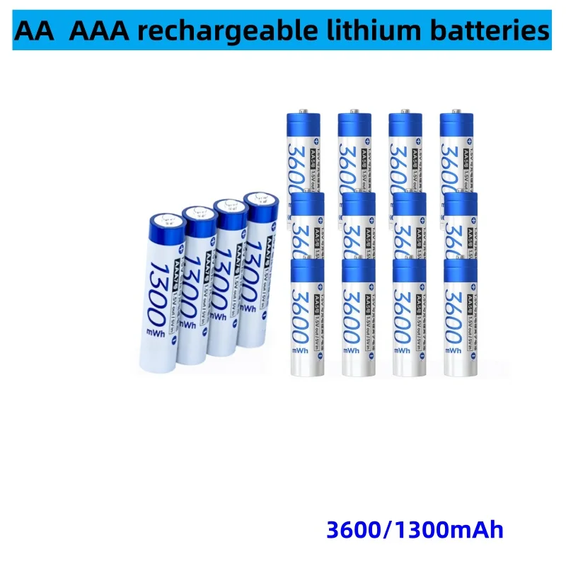 1.5V Rechargeable Battery AA 3600mWh/AAA 1300mWh Battery for Toy Game Console Remote Control Doorbell